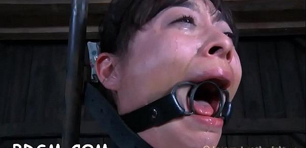  Gagged girl is punished with painful toy playing